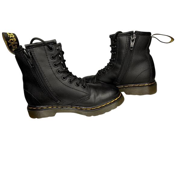 DR. MARTENS Jr. 1460 Black Softy Leather Lace Up & Side Zip Classic Iconic Boots - Picture 3 of 13
